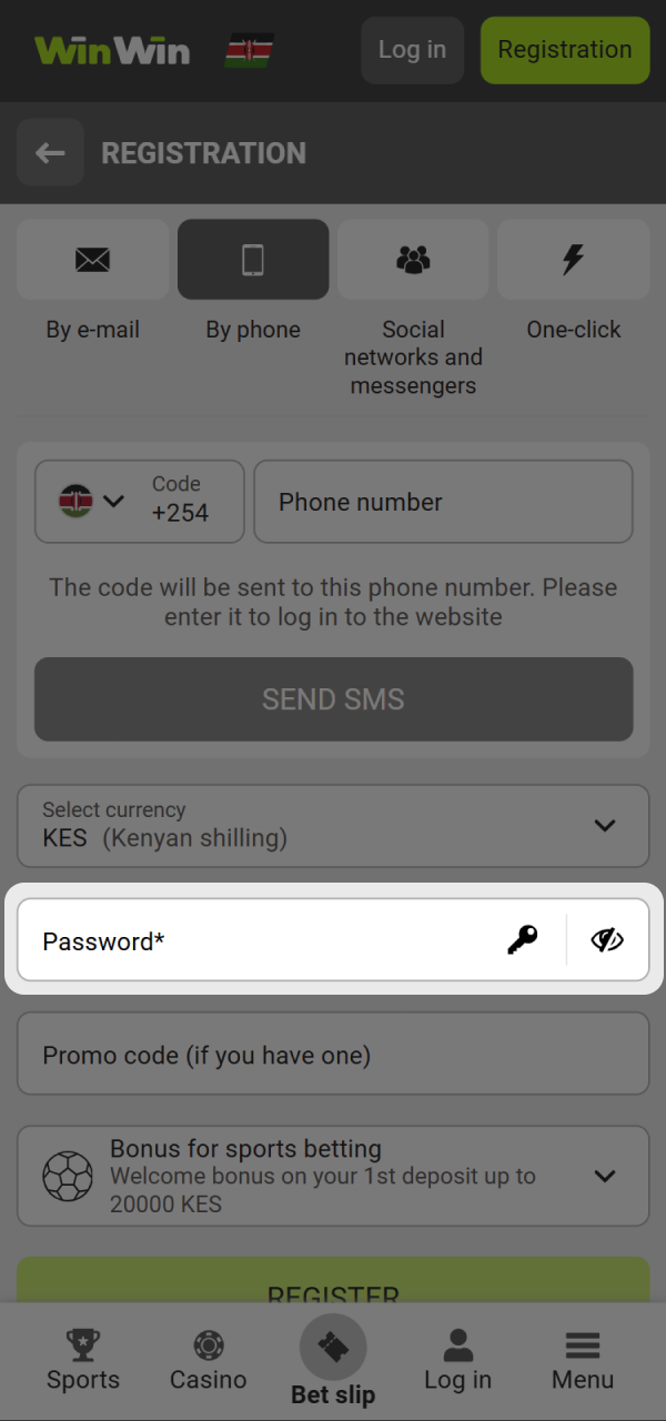 Choose a safe password for your WinWin Kenya app account.