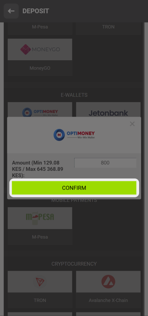Confirm the payment and wait for your WinWin balance to update.