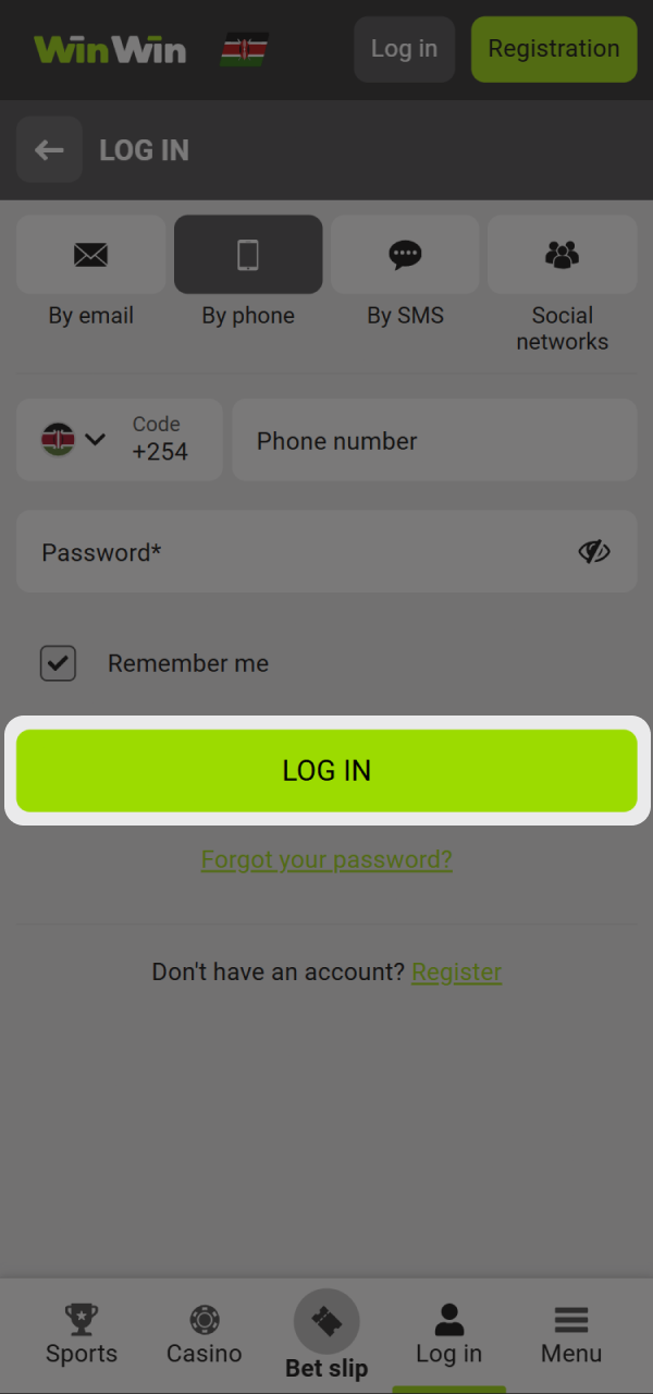 Press the login button again to access WinWin Kenya platform.