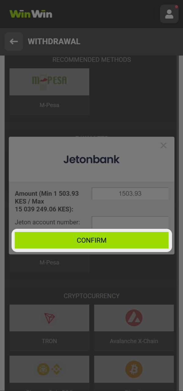 Submit your withdrawal request from WinWin official website.