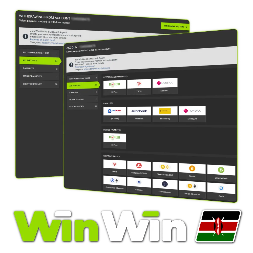 Learn about deposit and withdrawal methods accessible at WinWin Kenya.