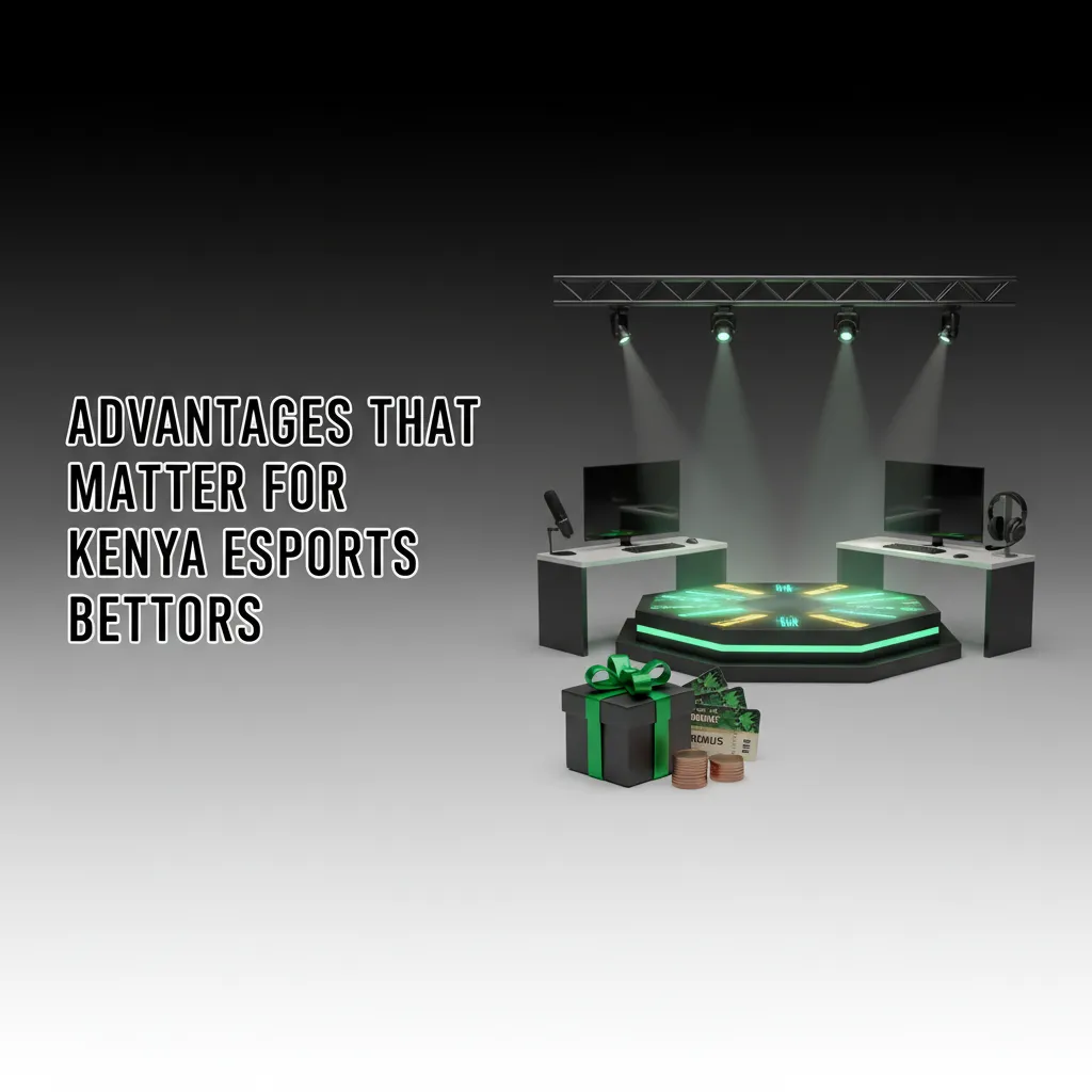 Graphic listing Kenya esports betting perks: M-Pesa and Airtel Money, strong odds, light app, 24/7 support, clear promos.