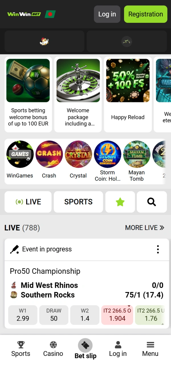 Open WinWin Bangladesh official app and tap registration button.