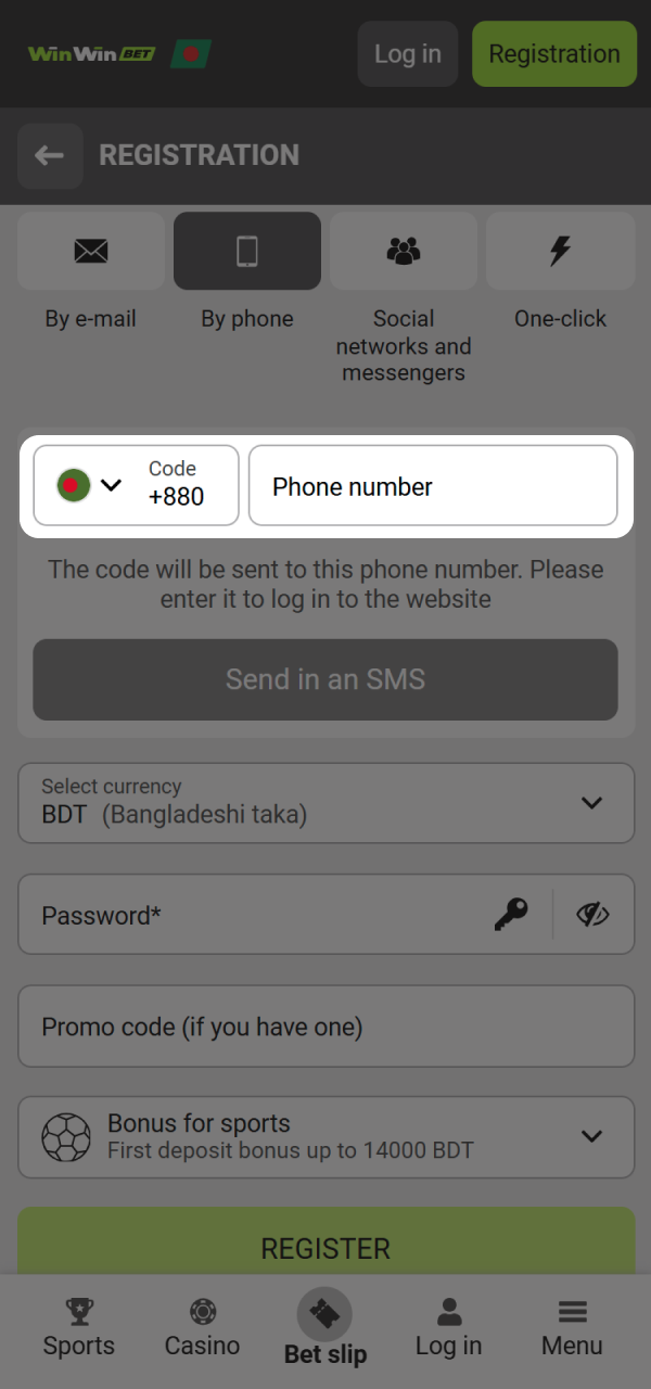 Input your phone number for your WinWin account in Bangladesh.