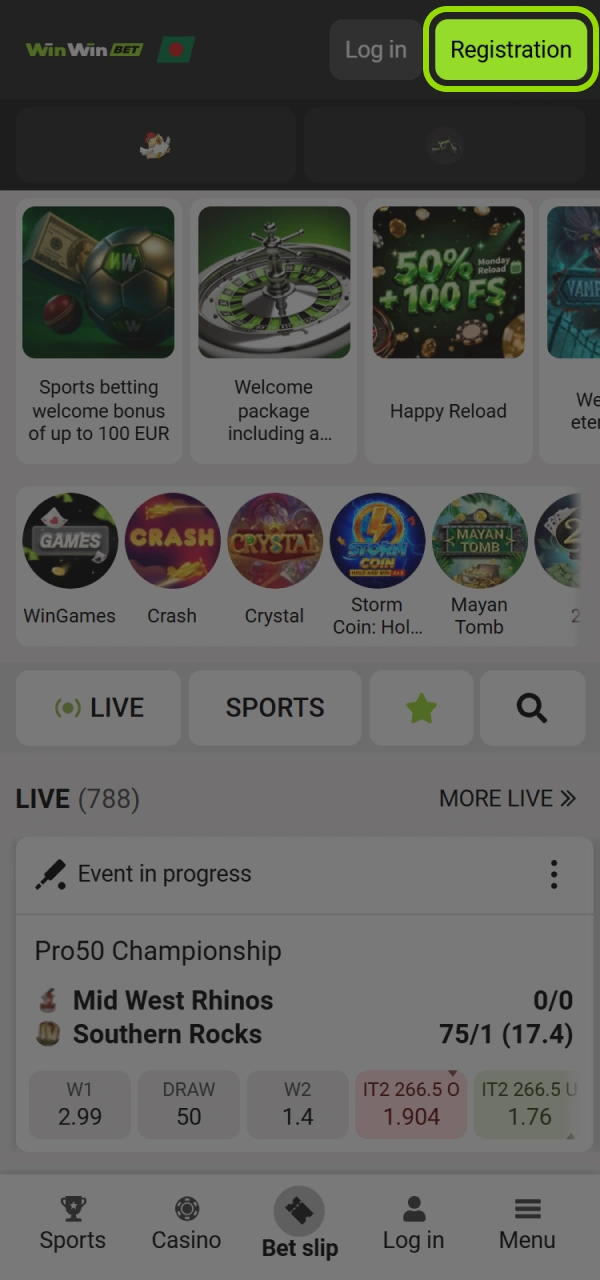 Click WinWin register button to start yout registration process.
